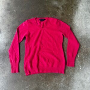 Enzo Mantovani V-Neck Sweater Womens M Hot Pink Excellent 100% Cashmere Knit